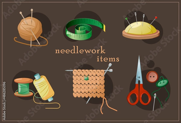 Fototapeta vector illustration of needlework items. handmade set