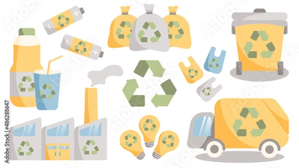 Fototapeta Set of vector elements. Recycling and reduce waste.