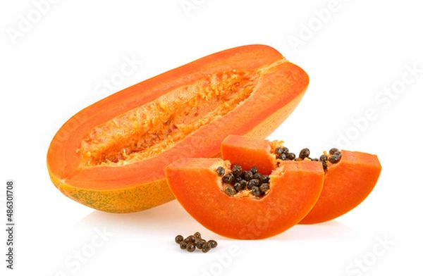 Obraz whole and half ripe papaya isolated on white background