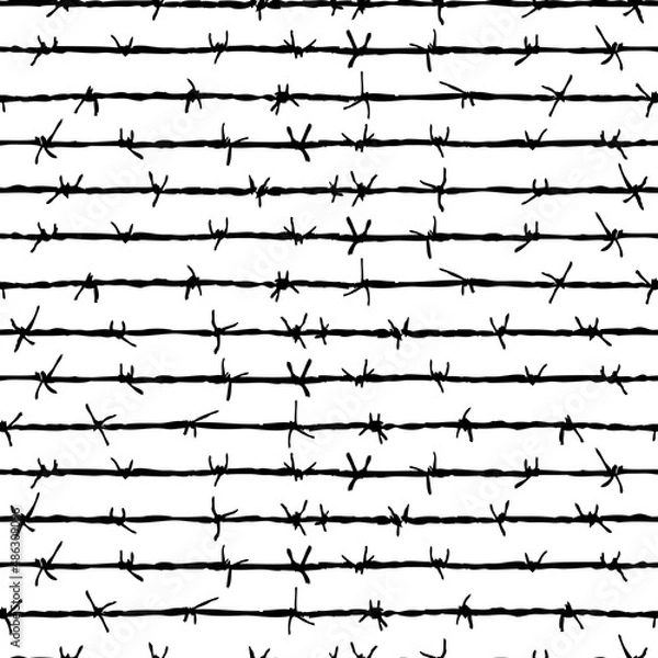 Fototapeta Seamless striped pattern from drawn barbed wire