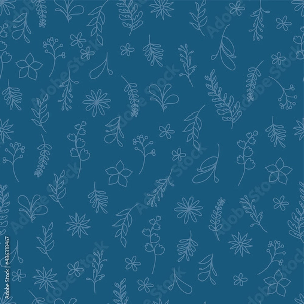 Obraz Floral and leaves seamless pattern. Hand drawn linear and silhouette flowers, branches, leaves textures. Cute flower patterns. elegant template for fashionable printers.