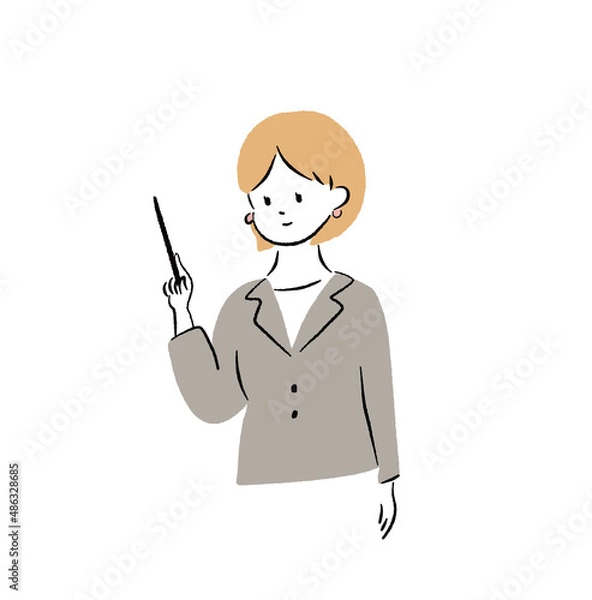 Obraz スーツを着た女性上半身　指示棒で説明