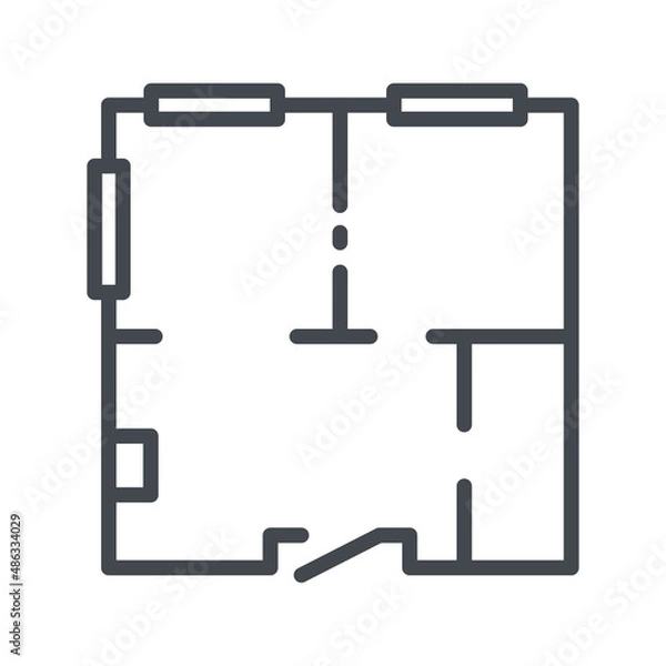 Fototapeta House layout. Construction line icon isolated on white transparent background.