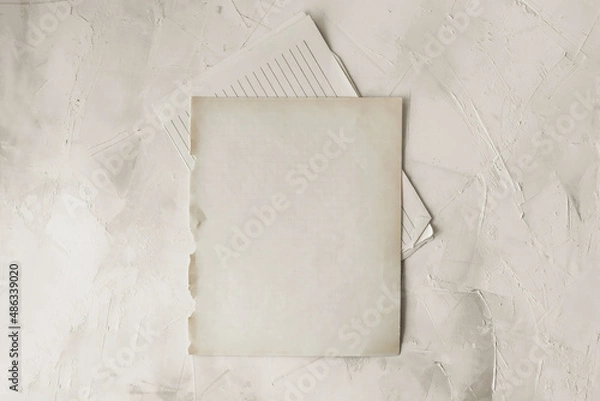 Fototapeta Empty space for the text. An old blank notebook sheet  on a light background.