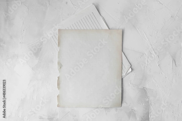 Fototapeta Empty space for the text. An old blank notebook sheet  on a light background.