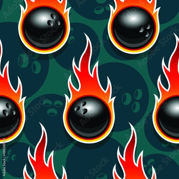 Obraz Seamless vector pattern with bowling ball icons and flames