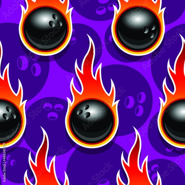 Obraz Seamless vector pattern with bowling ball icons and flames