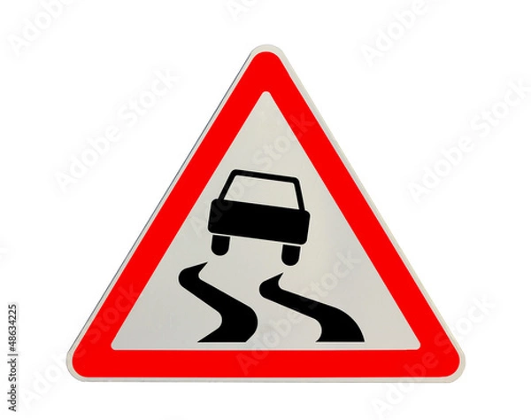 Fototapeta Traffic sign "slippery road" isolated