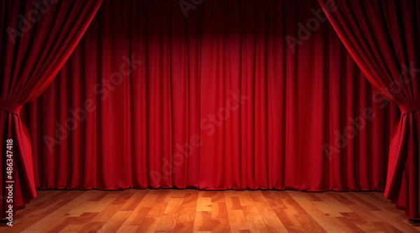 Obraz Theater stage red curtains. 3d illustration