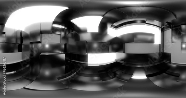 Fototapeta 3d rendering. HDRI environment map. 360 degree spherical seamless vr panorama. Abstract empty t interior with abstract rectangular decorative elements with neon lighting.
