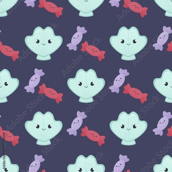 Fototapeta cute summer pattern for kids - candy and shell