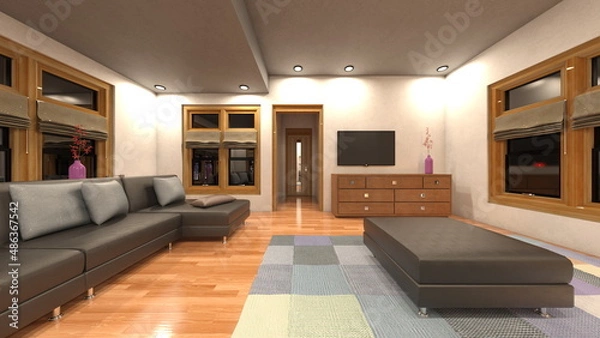 Fototapeta 夜景が見えるリビングルーム  