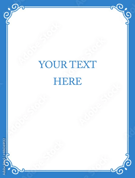 Fototapeta Blue border frame page. Vector background. Simple rectangular billboard, plaque, signboard or label 