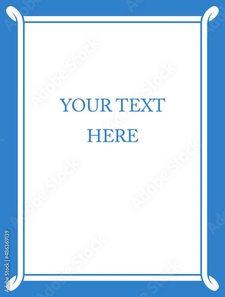 Fototapeta Blue border frame page. Vector background. Simple rectangular billboard, plaque, signboard or label 