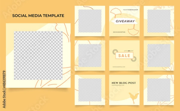 Fototapeta social media instagram and facebook feed post template in yellow color