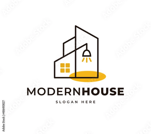 Obraz Modern house lightbulb electricity interior vector logo design