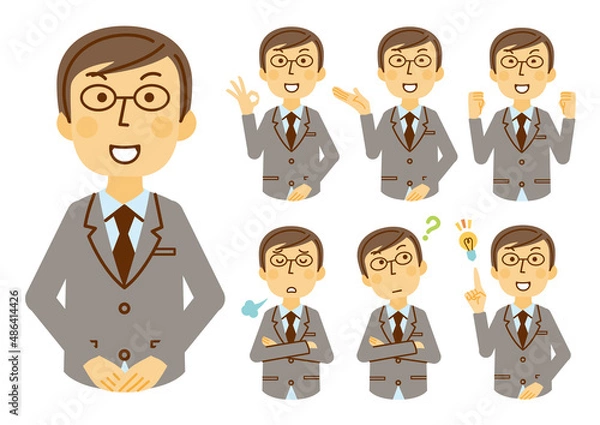 Obraz スーツ　男性　案内　ポーズ　素材