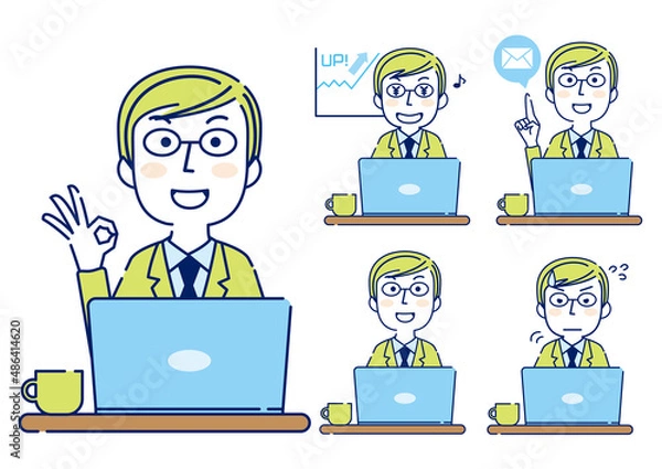 Fototapeta スーツ　男性　パソコン　素材　２色