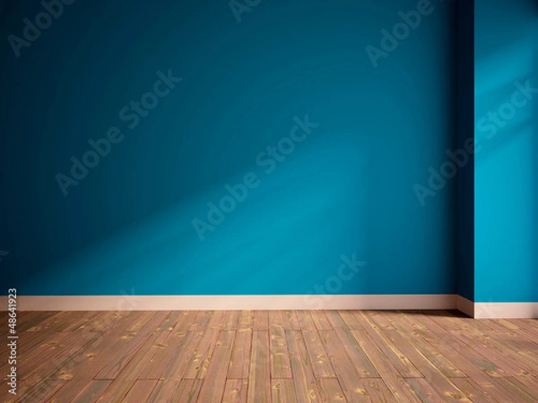 Fototapeta empty interior with a blue wall