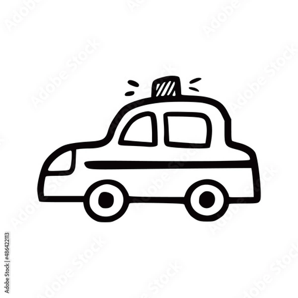 Fototapeta Police car. Doodle sketch scribble style. Hand drawn toy car vector illustration.