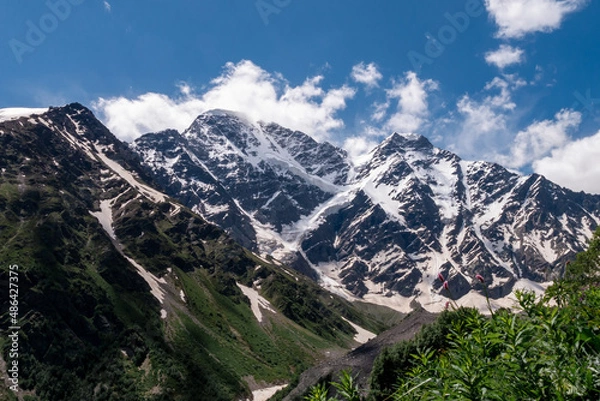 Fototapeta Greater Caucasus Range.  Glacier Seven on mount Donguz-Orun in Elbrus region. Summer landscape