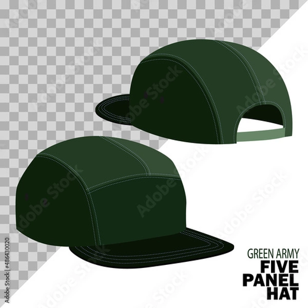 Obraz green army five panel hat isolated on a white background and easy to edit. vector
