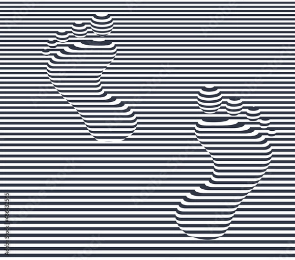 Fototapeta Human footprints. Abstract geometric black and white 3d background. Vector illustration.