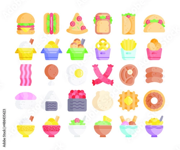 Obraz Simple set of 30 fast food icons in detailed flat style