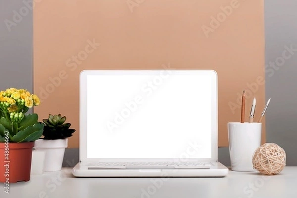 Fototapeta Blank screen On laptop. Beautiful concept for happy new year and christmas 2022