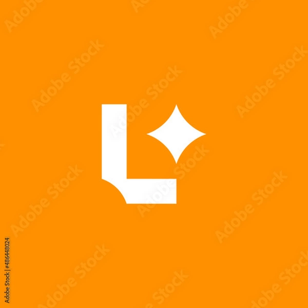 Fototapeta L letter with Star Light Spark Luminance Logo Design Vector
