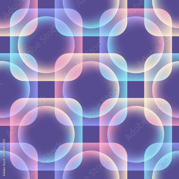 Fototapeta Purple seamless pattern of overlapping transparent geometric shapes. Vector illustration.