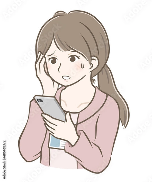 Fototapeta スマホを見て焦る若い私服女性社員