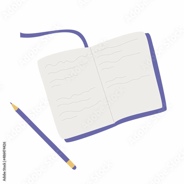Fototapeta Time management concept. List of important things. Open diary with a pencil. From scratch. Planner with notes and stickers.