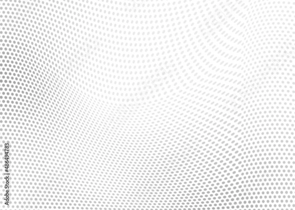 Fototapeta The halftone texture is chaotic monochrome. Abstract black and white waves background of dots. Backdrop for the design of websites, business cards, posters