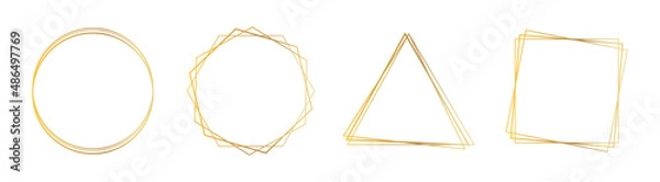 Fototapeta Set of gold frames on a white background. Geometric figures. Modern gold stripes.