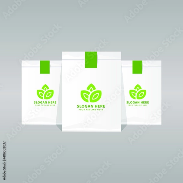 Fototapeta Set of empty pouch packaging mockup with leaf logo design. Can be used for your designs, presentations, promos and advertisements.

