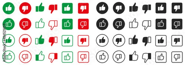Fototapeta Set of thumbs up and thumbs down icons. Like and dislike, yes or no. Do and don't, good and bad. Vector icons, choice.