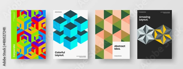 Fototapeta Bright geometric pattern company brochure template composition. Modern corporate identity A4 vector design layout bundle.