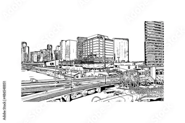 Fototapeta Building view with landmark of Melbourne is the 
city in Australia. Hand drawn sketch illustration in vector.