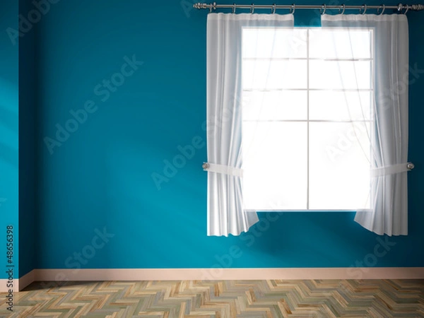 Fototapeta blue empty room with window and curtains