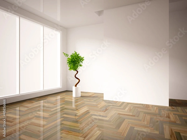 Fototapeta white empty interior with a green tree