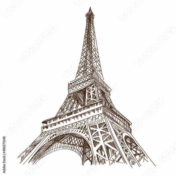 Fototapeta Eiffel Tower sketch drawing. Paris,France vector illustration 