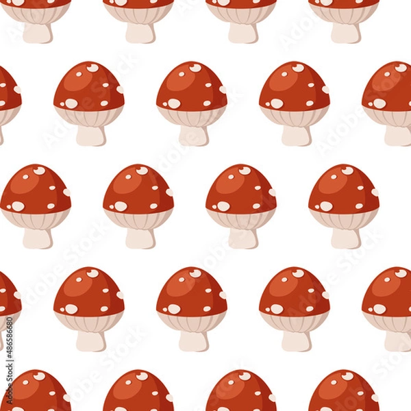 Fototapeta Seamless pattern with amanita on white background