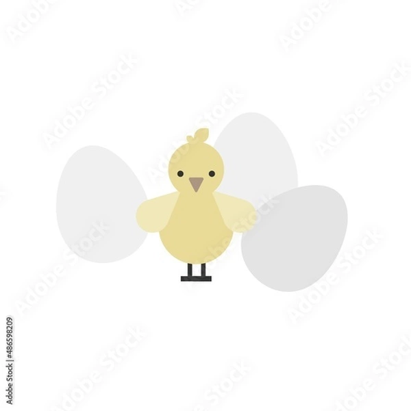 Obraz Vector cute and simple illustration with little chick and three eggs.