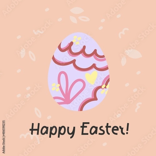 Obraz Vector cute and simple easter card or print for banner or poster with painted egg and lettering text.