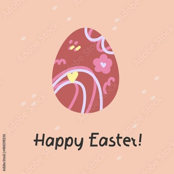 Fototapeta Vector and cute card or print with lettering and painted egg.