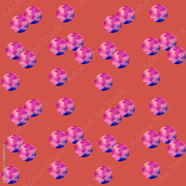 Obraz Confetti, bubbles - cover background seamless pattern. Pink-fucsia watercolor dots circles isolated on red background 90's style. Design for backgrounds, wallpapers, covers and packaging, wrapping