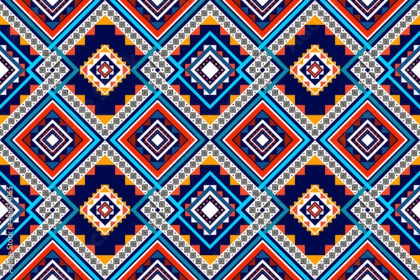 Fototapeta Geometric ethnic seamless pattern design. Aztec fabric carpet mandala ornament boho native chevron textile decoration wallpaper. Tribal turkey African Indian traditional vector background 