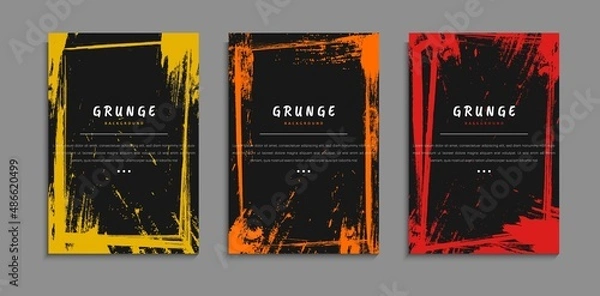 Fototapeta Set Of Abstract Frame Grunge Paint Texture In Black Background A4 Template