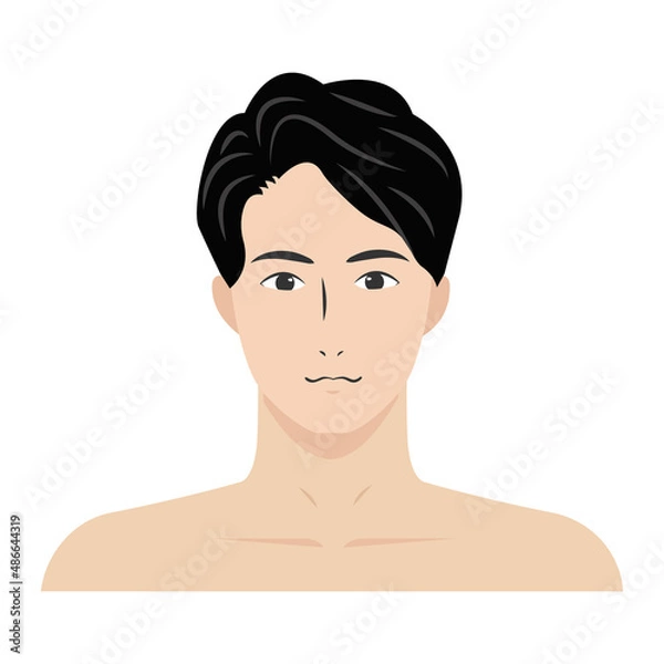 Obraz エステやマッサージなど美容向けのアジア人男性の顔の線なし白バックのベクターイラスト